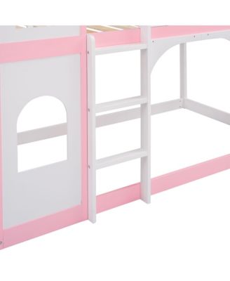 Twin Over Twin Castle Bunk Bed With Ladder - Pink