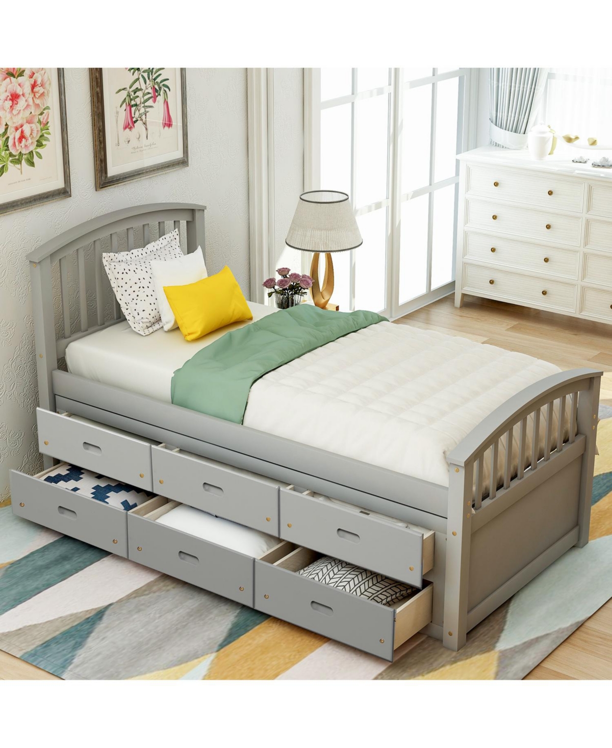 Streamdale Furniture Twin Size Platform Storage Bed Solid Wood Bed With 6 Drawers