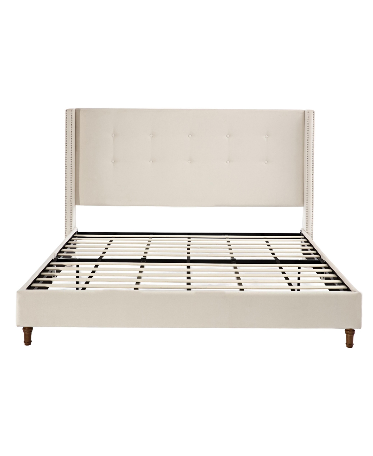 Streamdale Furniture Peyton King Bed Ivory Velvet Tufted Wingback