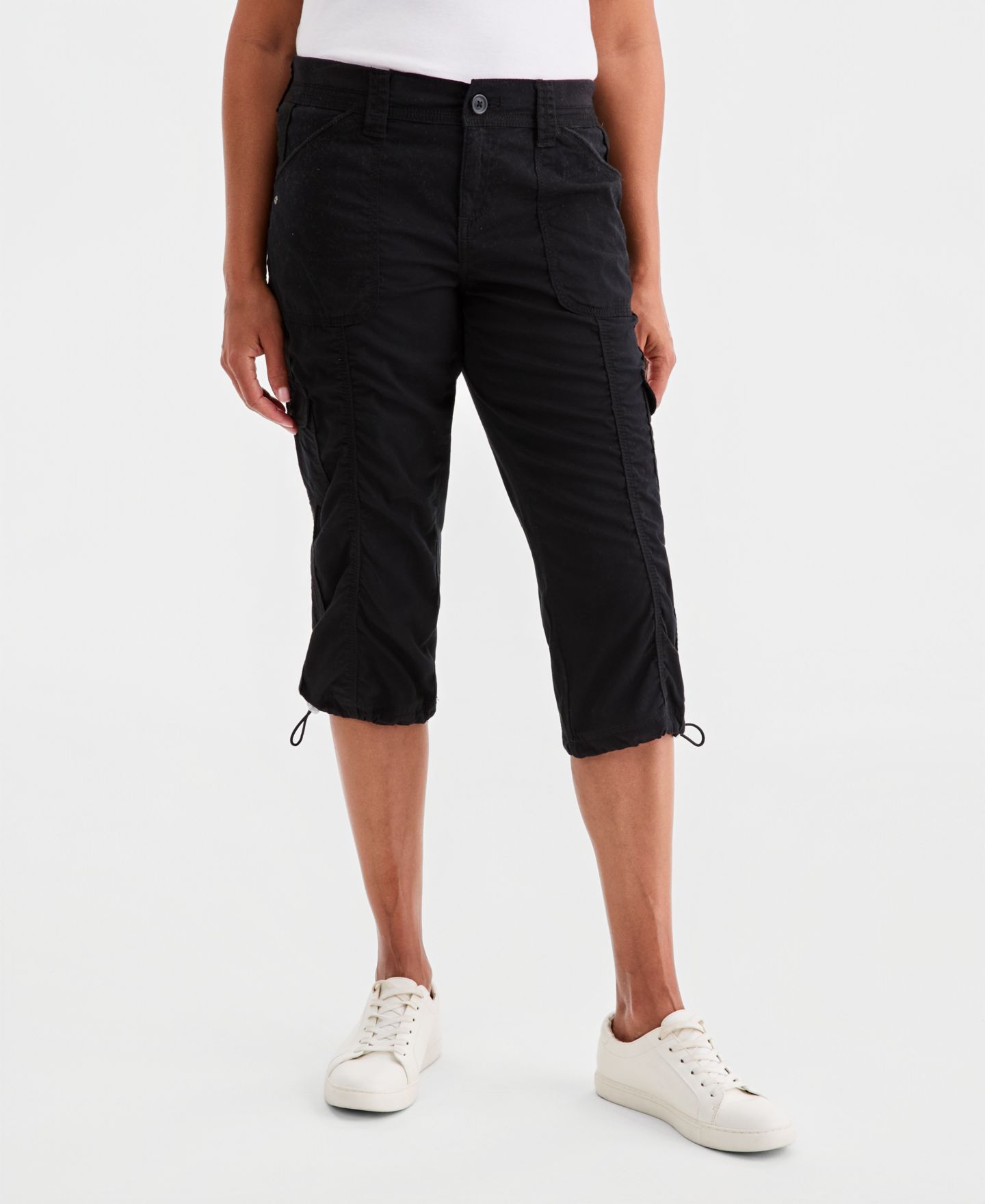 Женские брюки Style & Co Mid-Rise Cargo Capri, цвет: Глубокий чёрный — фото 2