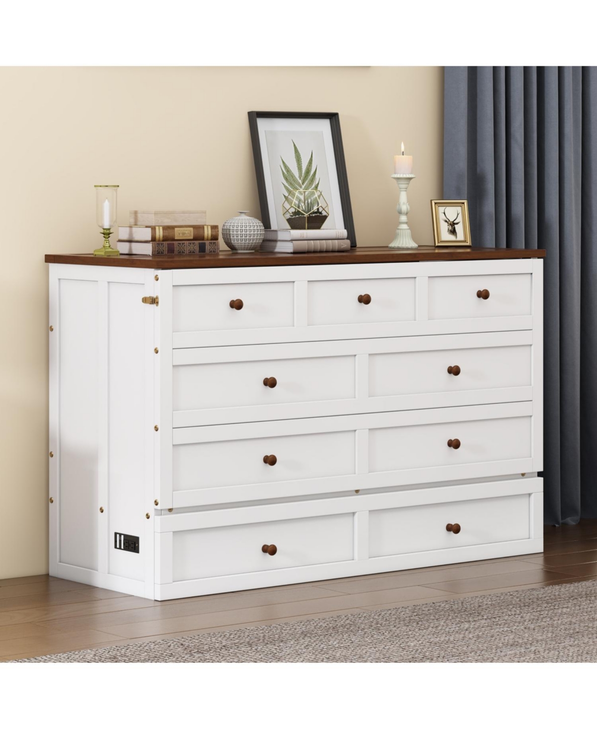 Streamdale Furniture Streamdale Solid Pine Murphy Bed Chest with Storage, Charging