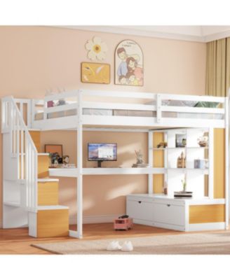 Loft Bed with Desk, Shelves, Drawers, & Storage Staircase