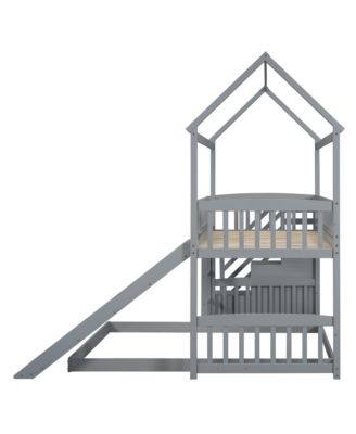 Streamdale Twin Bunk Bed with Drawers, Slide, White