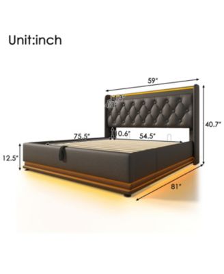 Modern Upholstered Bed with 360 LED, Storage, and USB-C Charging