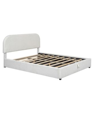 White Teddy Fleece Queen Platform Bed with Storage