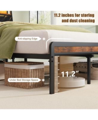 Platform Bed Frame with LED Headboard and Charging Station