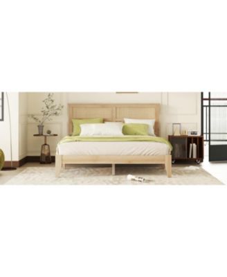 Queen Rattan Headboard Wooden Bed