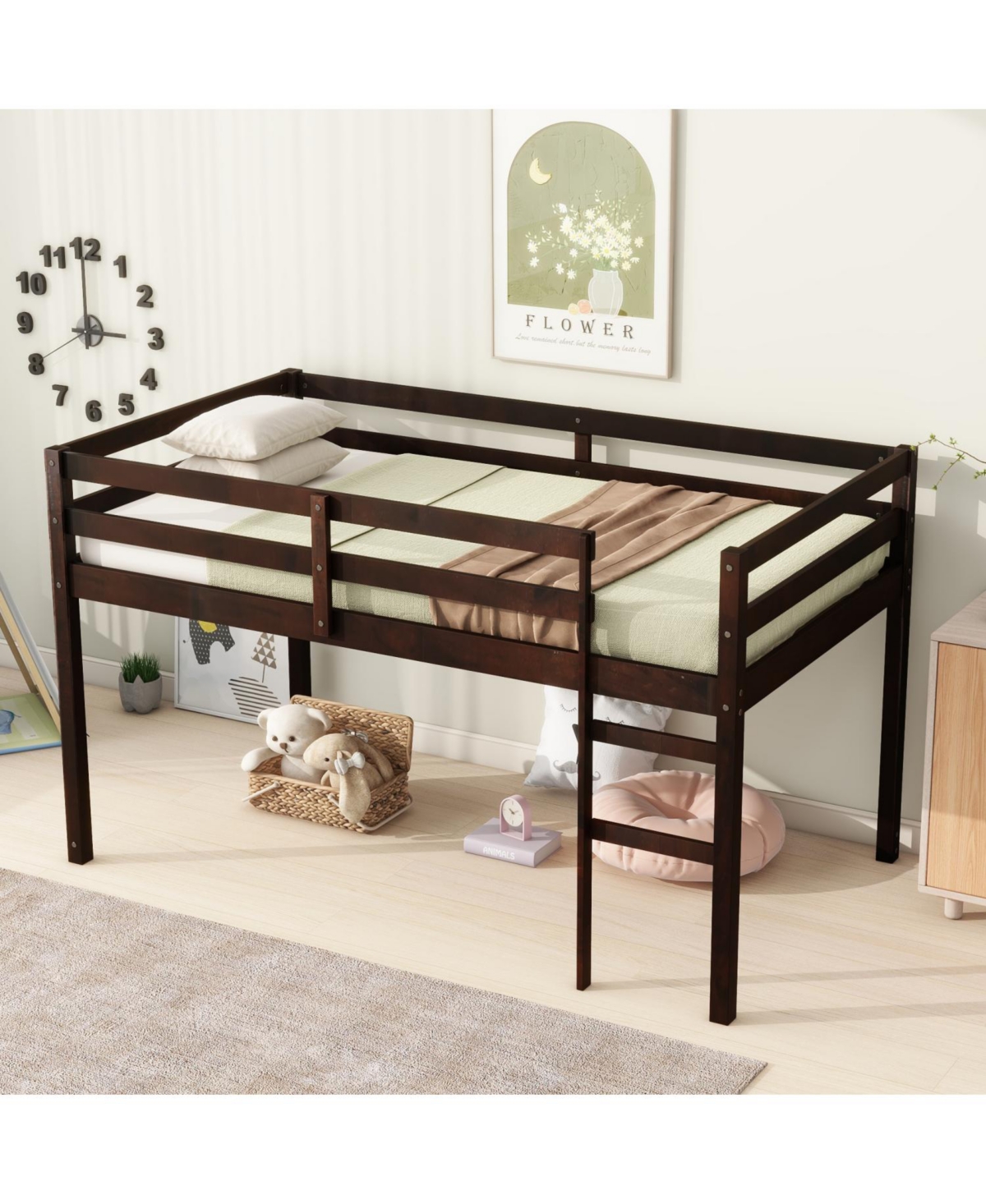 Streamdale Furniture Wooden Twin Loft Bed with Ladder and Strengthened Slats