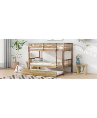Twin Wood Bunk Bed with Trundle and Convertible Beds