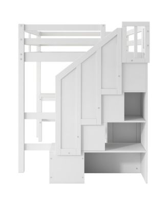  Full Loft Bed with Desk, Drawers & Storage Staircase