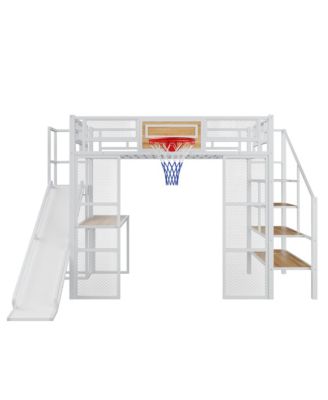 Metal Loft Bed with Desk, Wardrobe, Slide & Stairs