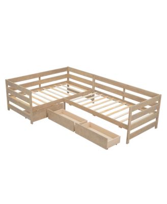 Twin Size L-shaped Platform Bed with Three Storage Drawers