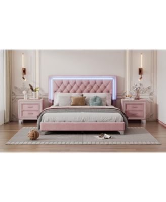  Queen Upholstered Bed Frame with LED Lights