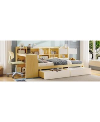 L-Shape Daybed with Storage, Desk & Bookshelf