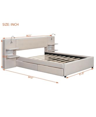 Queen Upholstered Platform Bed w/ Lights, Drawers & Trundle