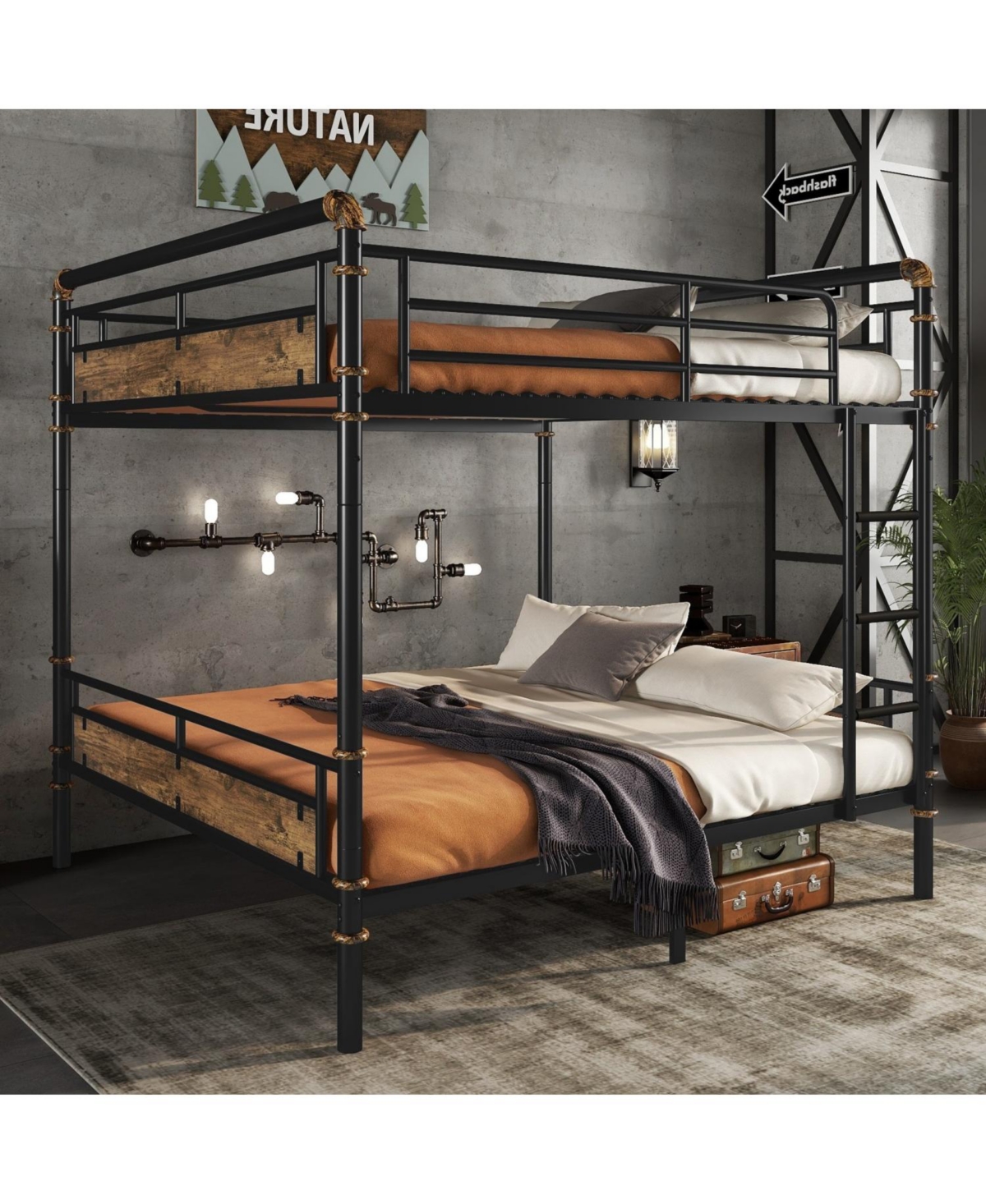 Streamdale Furniture Queen Over Queen Black Metal Bunk Bed