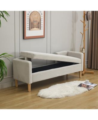 Corduroy Storage Bench w/ Armrests & Pillows