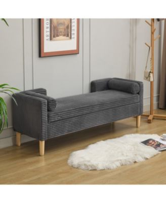 Corduroy Storage Bench with Armrests & Pillows