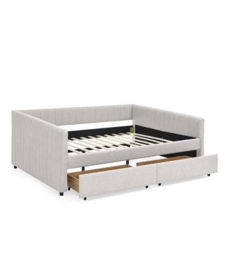 Beige Linen Upholstered Daybed with Trundle