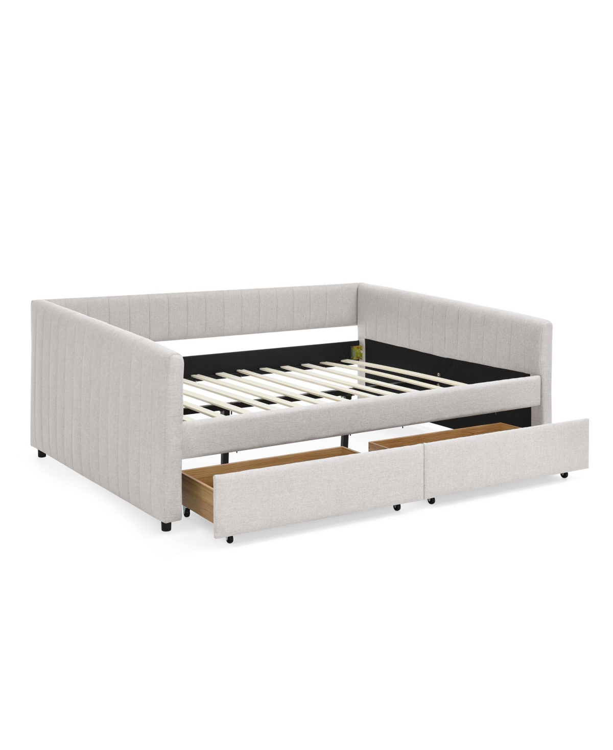 Streamdale Furniture Beige Linen Upholstered Daybed with Trundle