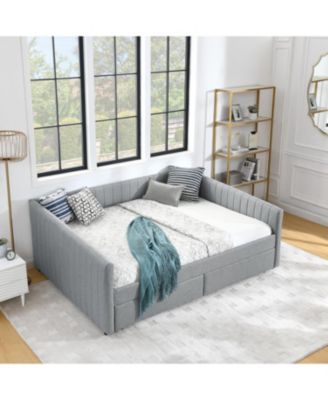 Grey Upholstered Daybed with Storage Drawers, 86.5" x 65" x 30"