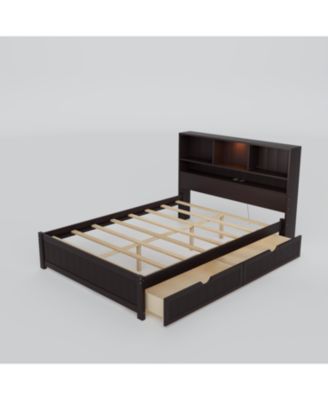 Twin Platform Bed with Bookcase Headboard, Downlight, Charger, Drawers