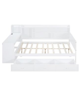 Full Size Wooden Daybed With 3 Drawers, USB Ports and desk