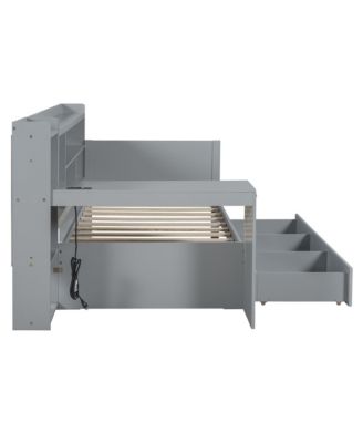 Twin Size Wooden Daybed With 3 Drawers, USB Ports and desk