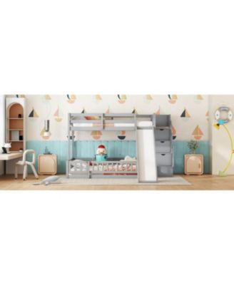 Twin-Over-Full Bunk Bed with Slide and Storage