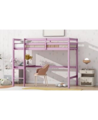 Pink Twin Loft Bed with Desk & Guardrail
