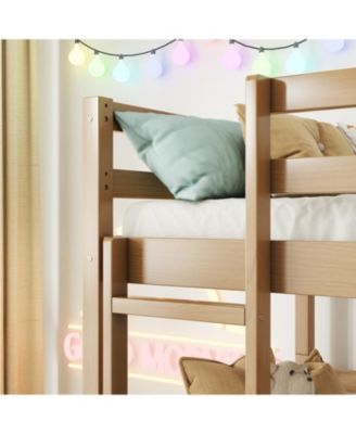 Streamdale Triple Twin Oak Bunk Bed with Guardrails and Ladders