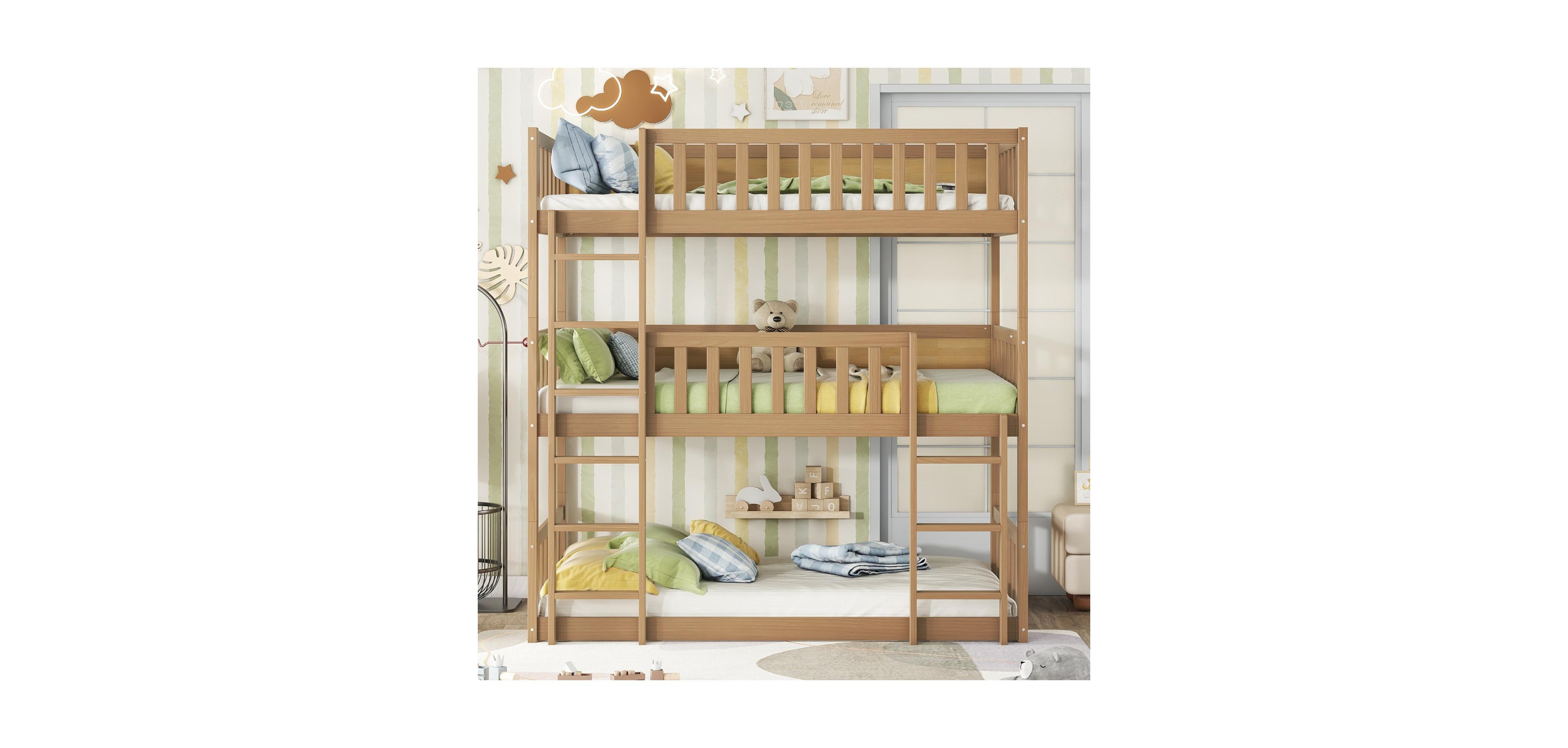 Streamdale Furniture Twin Triple Wood Bunk Bed, Ladders, Detachable