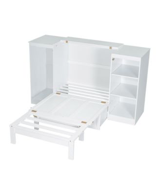 Twin Size Murphy Bed with Bedside Shelves and Wardrobe