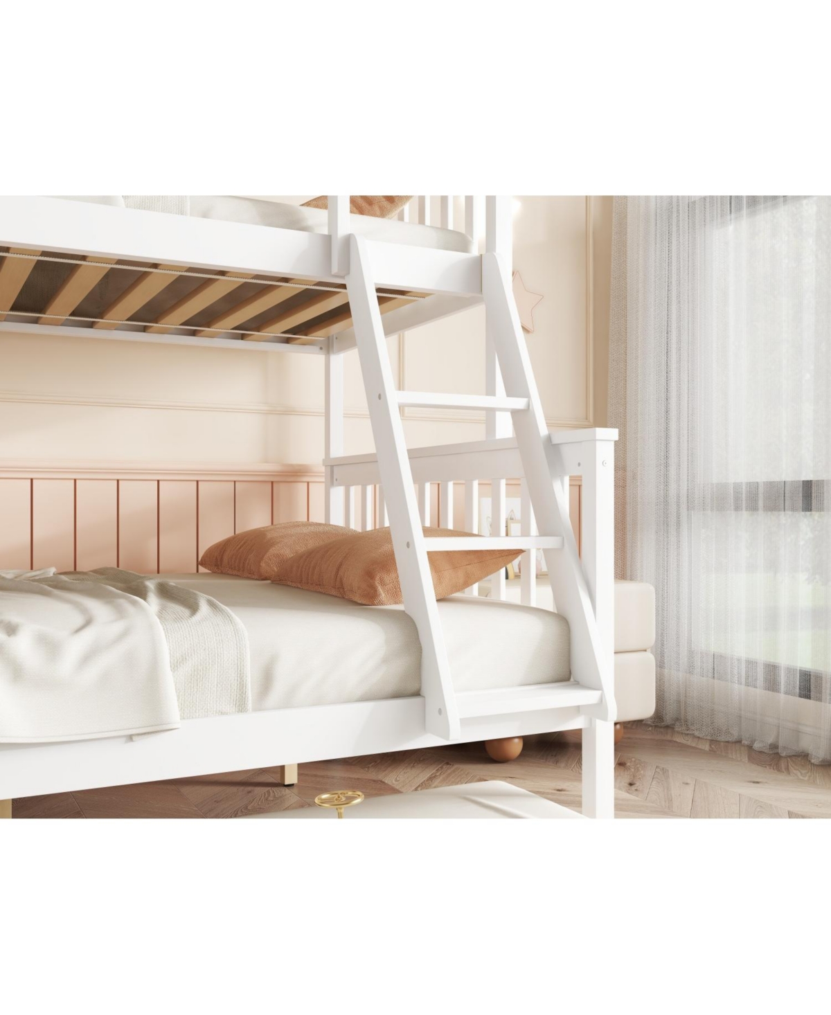 Streamdale Furniture Twin Over Full Bunk Bed with Trundle, Ladder, Guardrail