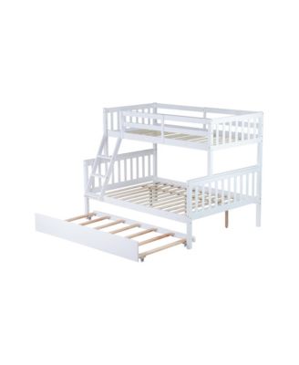 Twin Over Full Bunk Bed with Trundle, Ladder, Guardrail