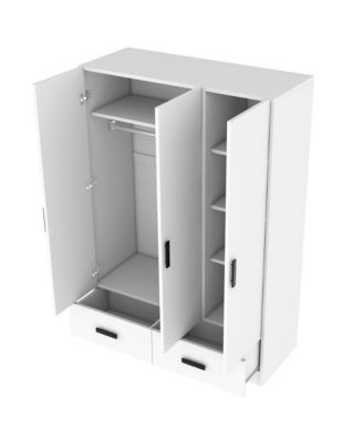 3 Door Wardrobe Closet with Storage Drawers, Shelves and Hanging Rod