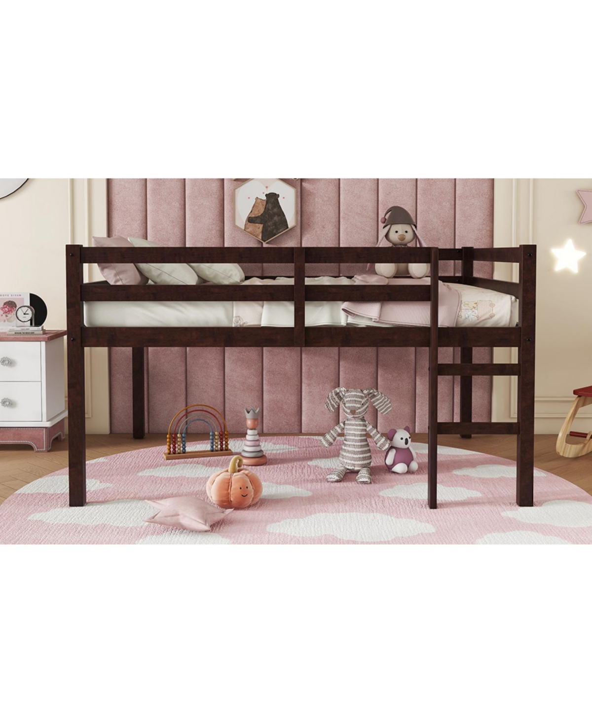 Streamdale Furniture Full Rubber Wood Loft Bed with Ladder,Espresso