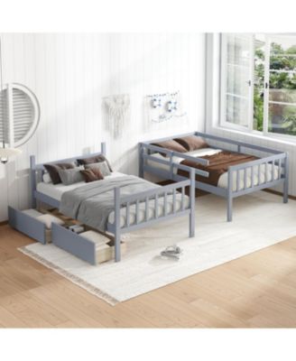  Twin Bunk Bed with 2 Drawers and Convertible Beds