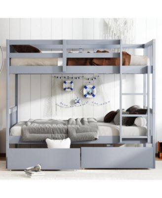  Twin Bunk Bed with 2 Drawers and Convertible Beds