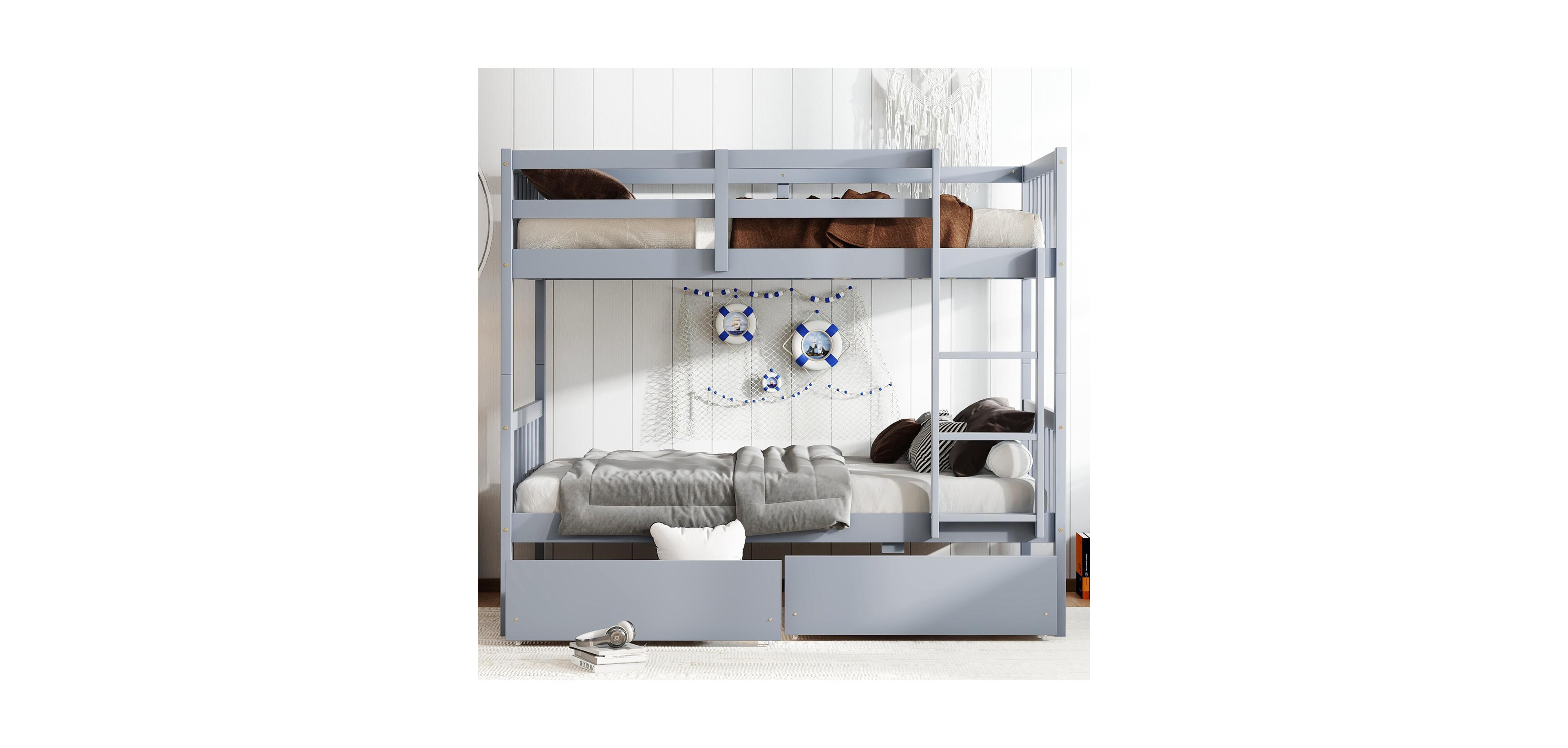 Streamdale Furniture Twin Bunk Bed with 2 Drawers and Convertible Beds