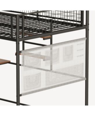 Full size loft metal bed for bedroom and dormitory, with built-in charging station and LED lighting