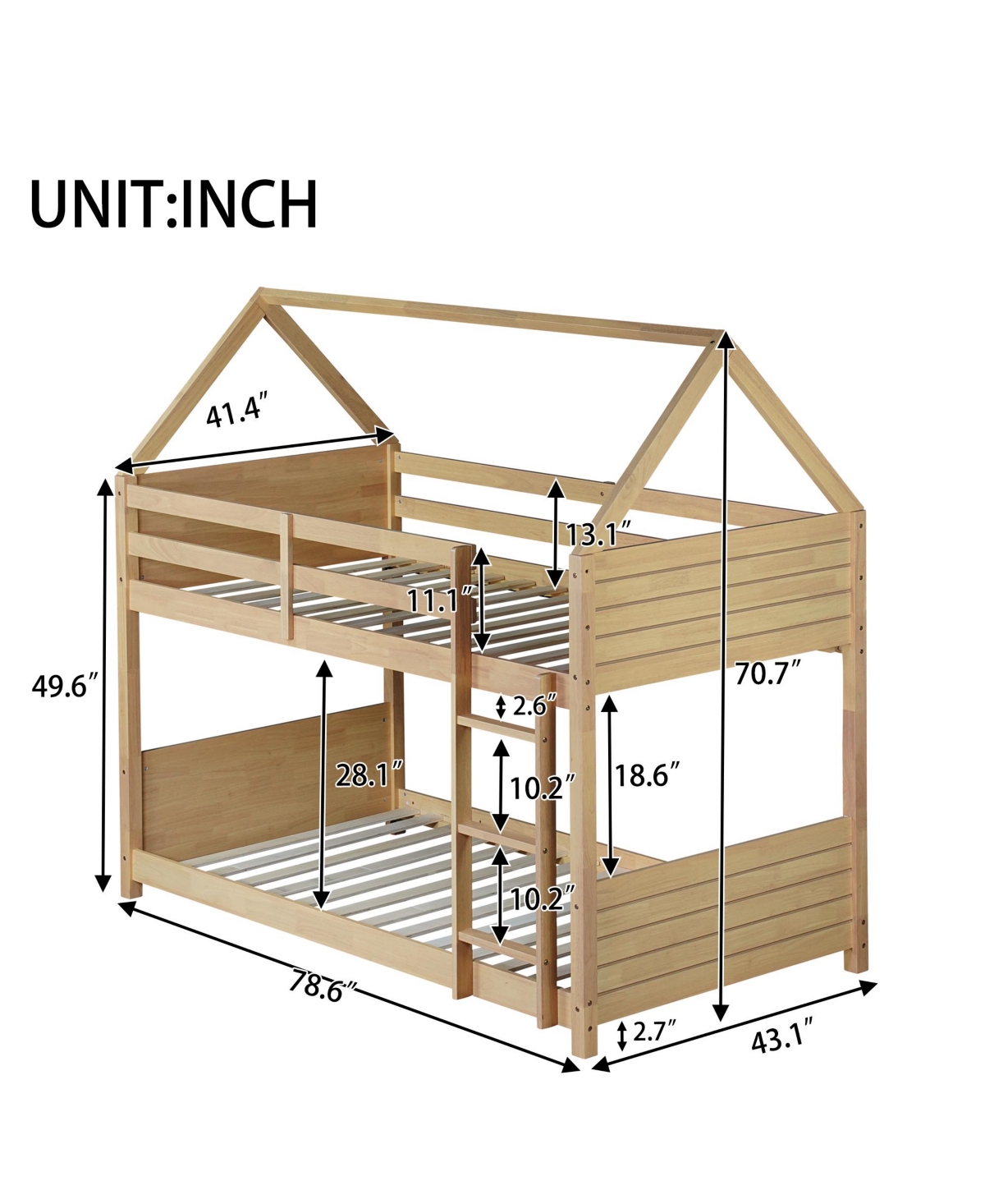 Streamdale Furniture Twin Over Twin Bunk Bed with Headboards and Safety Guardrails