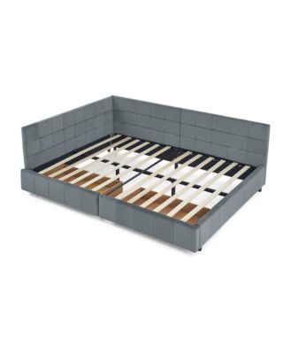  Full Size Upholstered Bed Frame with Backrest & Armrests, Velvet Grey (80.5"L x 59"W x 29.5"H