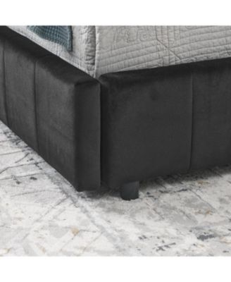 Upholstered Full Bed Frame with Backrest and Armrests, BLACK