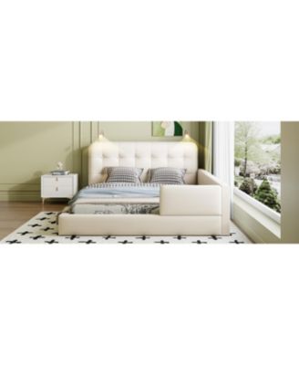 Queen Size Upholstered Platform Bed with 2 Reading Lights