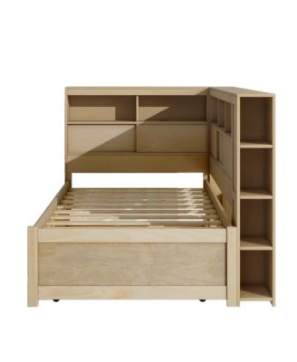 Twin Size Wood Daybed with Storage Shelves, USB and Trundle