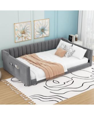  Full XL Size Upholstery Daybed and Side Storage Pocket