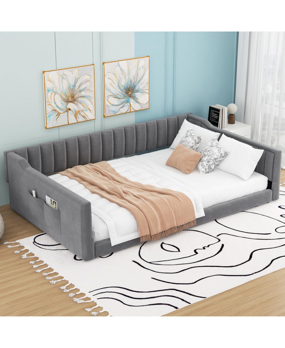 Streamdale Furniture Full Xl Size Upholstery Daybed and Side Storage Pocket