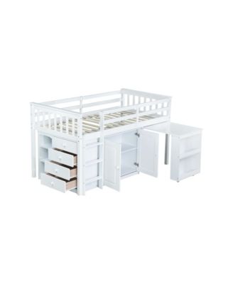 Multifunctional Loft Bed with Desk, Storage, Ladder, and Safety Rail