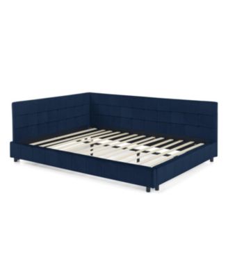 Queen Bed Frame with Tufted Backrest, Armrests, and Velvet Upholstery